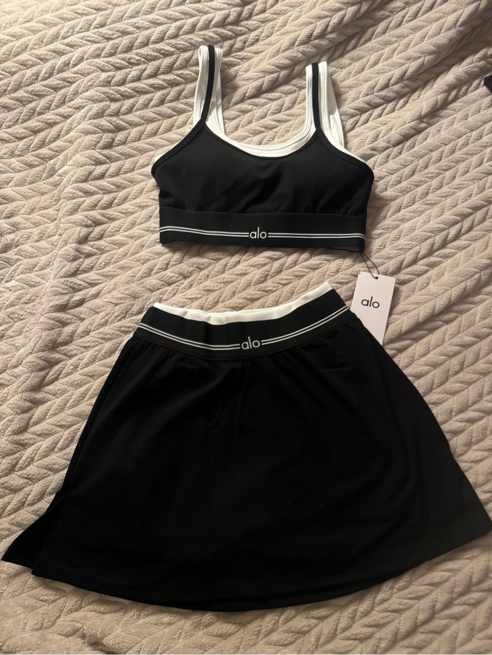 ALO Yoga Black and White Athletic Skort Set